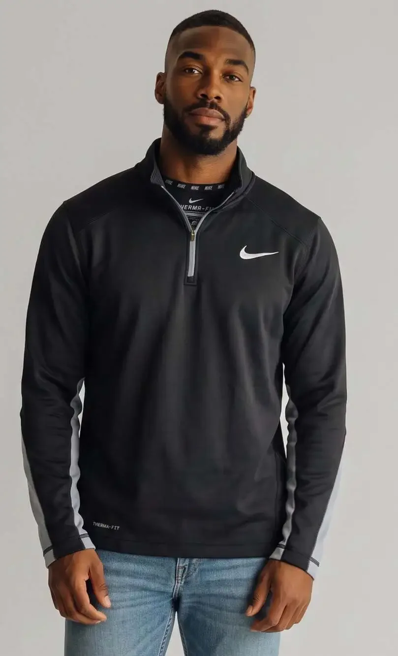 Nike Men's Therma-FIT 1/4 Zip Pullover Fleece Black Gray Size L